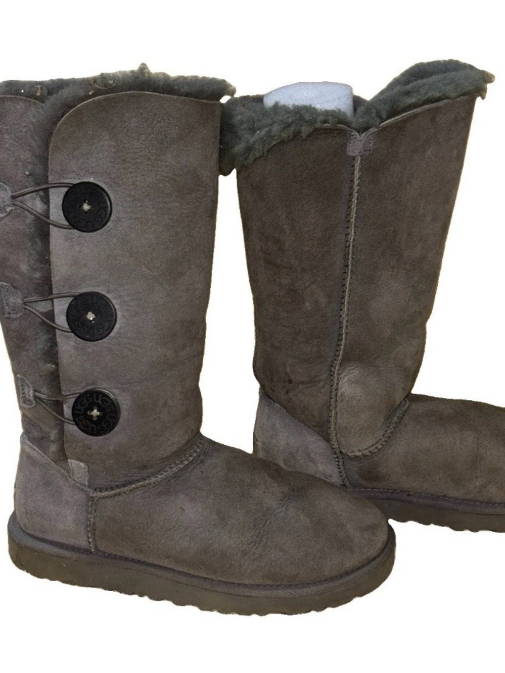 UGG Tall Button-Detail Suede Boots in Gray Sz 9